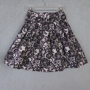 White House Black Market Pleated Skirt Women's 2P Black with White Paisley Lined